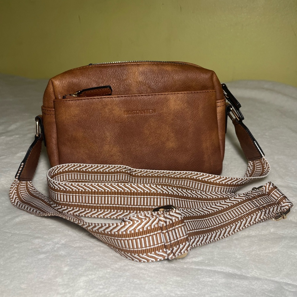 Bostanten Brown Women’s Crossbody Bag with Patterned Strap